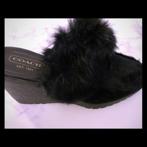 Coach Suede Fur Trim Mules